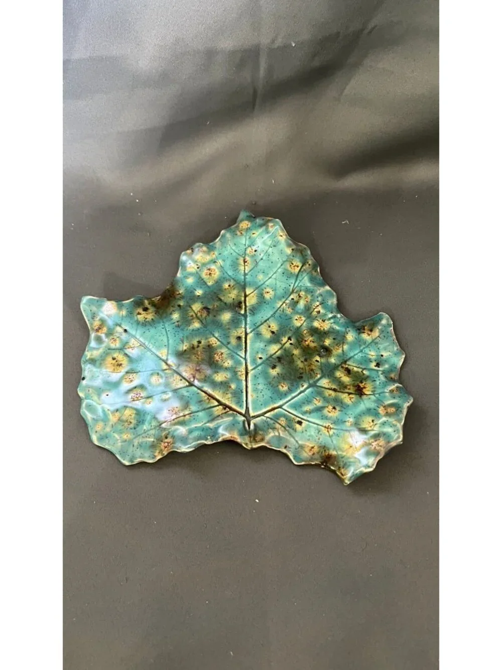 Handcrafted Ceramic Leaf-Shaped Decorative Plate Turquoise & Brown
